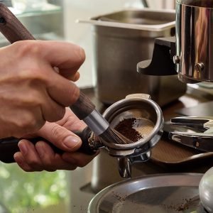 Natural Bristle Coffee Grinder Brush, Walnut Handle Espresso Brush with Lanyard for Barista
